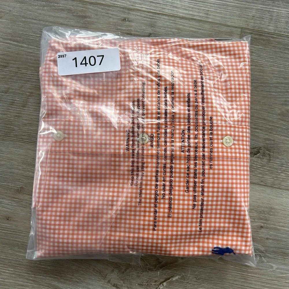 Polo Ralph Lauren 2XL XXL Orange Gingham Button Up Shirt Blue Pony